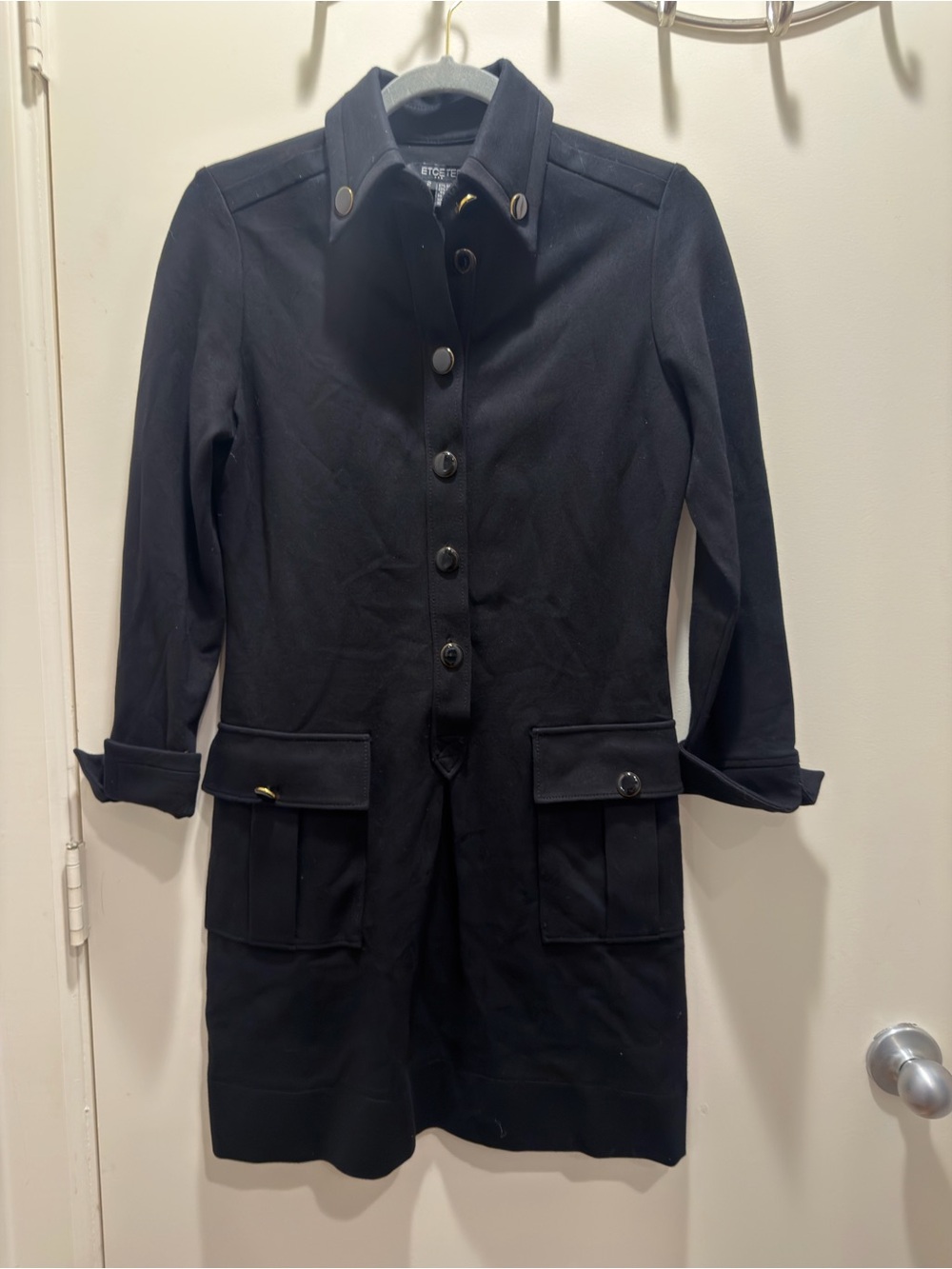 Etcetera Black Long-Sleeve Military-Inspired Coat Dress size 2